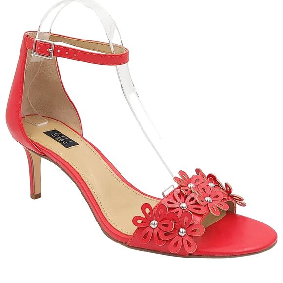 GILI Women Stiletto Heel Ankle Strap Sandal Gliona Size US 8M Crimson Red Floral - Picture 1 of 6